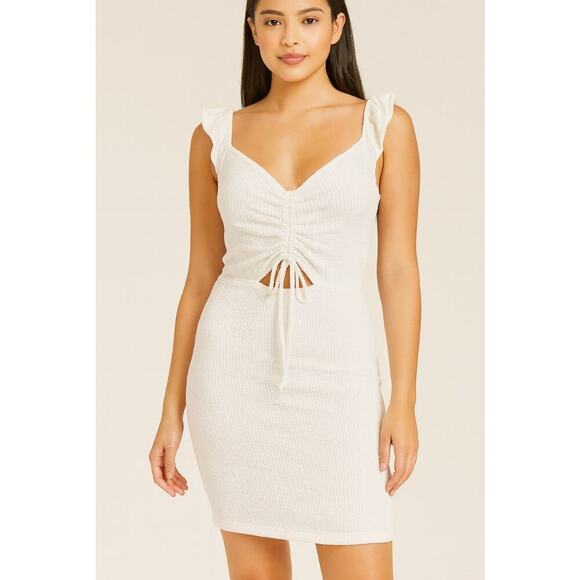 Caution to the Wind textured body form/body con keyhole belly ruched sexy dress - Picture 1 of 7